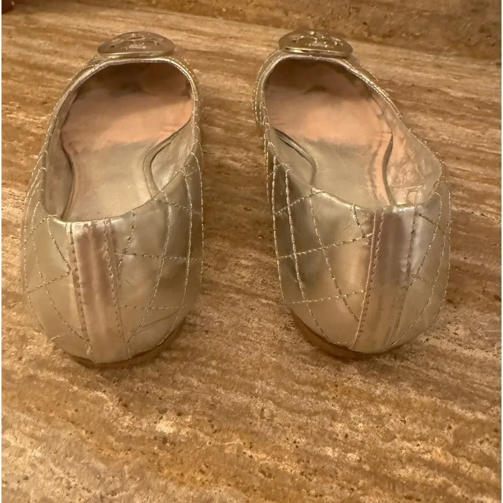 Tory Burch Quilted Silver Quinn ballet flats